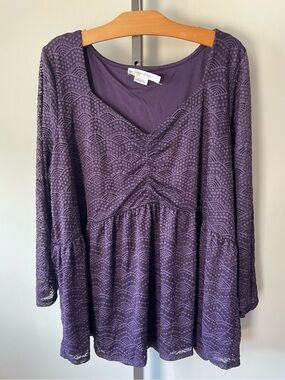 In Every Story Purple Textured Babydoll Blouse Top Boho Plus Size 3X